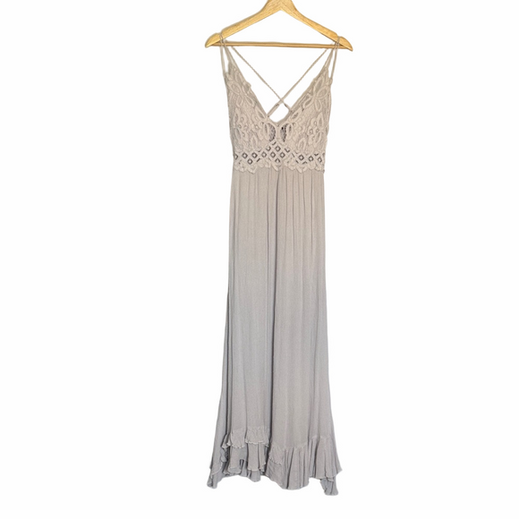 Free People One Adella Slip Lace Maxi Dress Size M Stardust Grey Boho - Picture 2 of 13